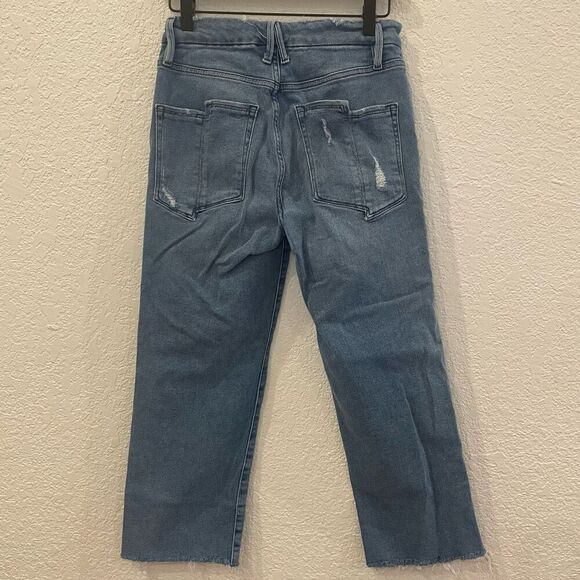 Good American Good Straight Cropped Raw Hem Light Wash Jeans Size 6/28 - Picture 7 of 12